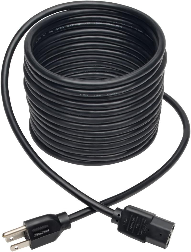 Tripp Lite Standard Computer Power Cord 10A,18AWG (NEMA 5-15P to IEC-320-C13) 20-ft.(P006-020) Black - Image 2