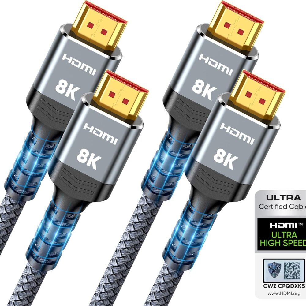 Highwings 8K HDMI 2.1 Cable 2-Pack 6.6FT, Certified 48Gbps Ultra High Speed