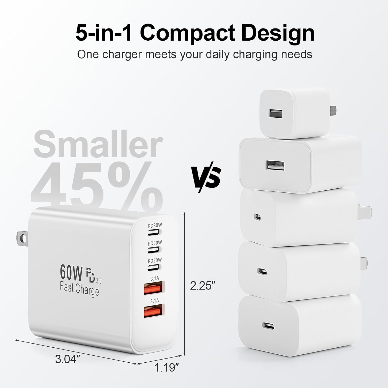USB C Charger Block, 60W 5-Port Type C Charger Fast Charging Blocks - Image 6