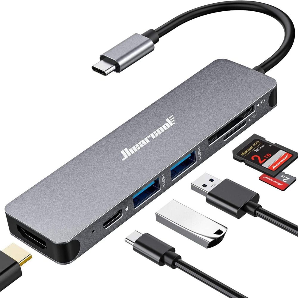 Hiearcool 7-in-1 USB C Hub, USB C Dongle Compatible for MacBook, Space Gray